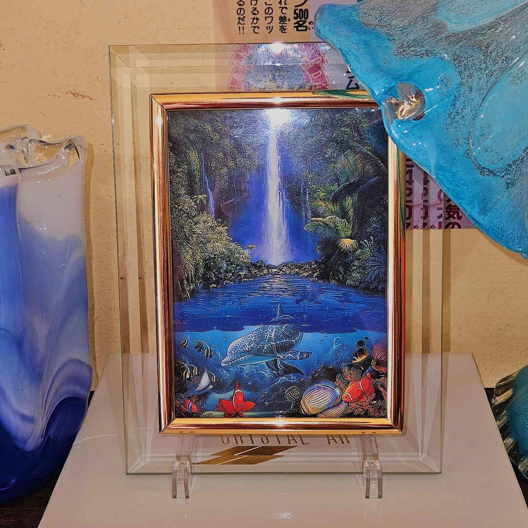 일본 컷팅 크리스탈 돌고래 받침 액자