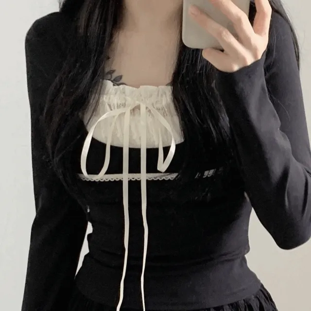 *긴팔ver추가* 데이지 레이스 리본 반팔 티셔츠