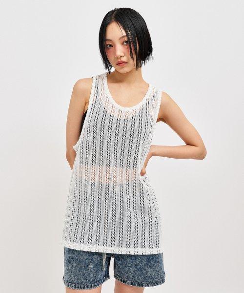 시스루 크래프트 오버사이즈 니트 슬리브리스 화이트