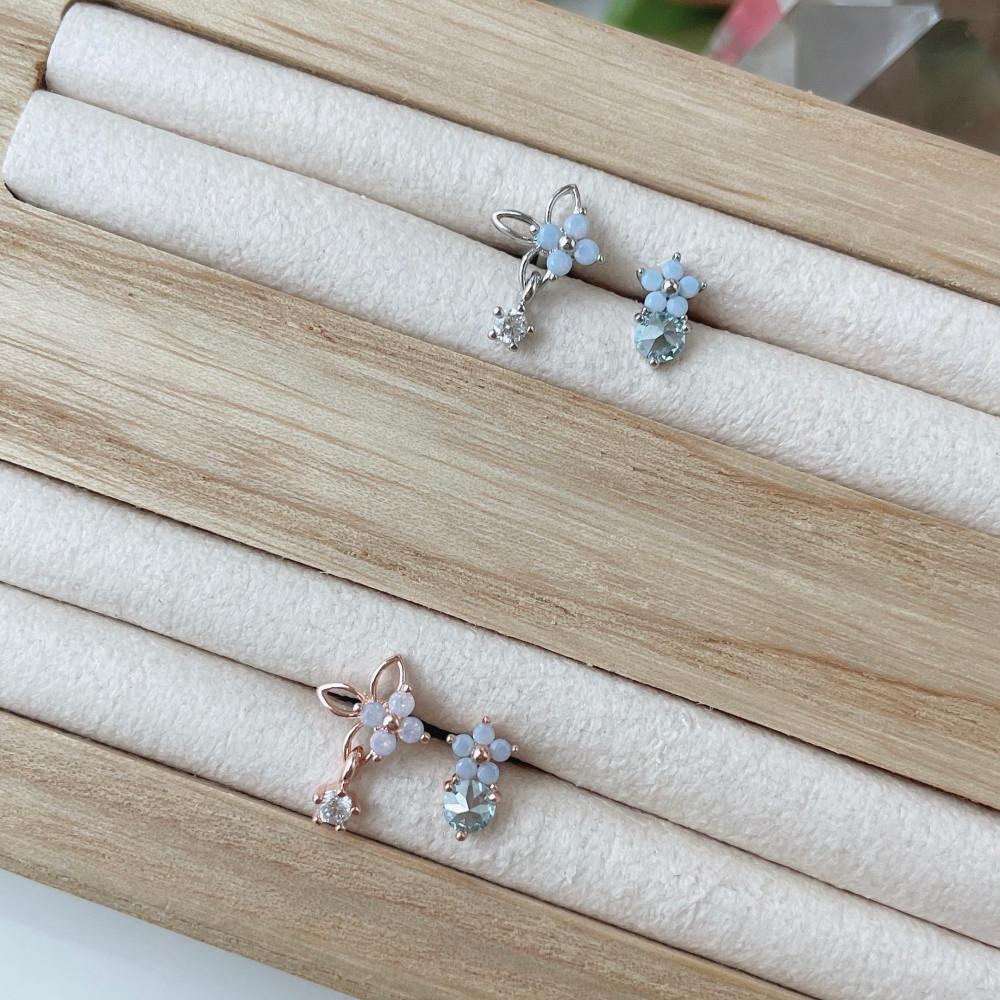 블루 오팔 꽃 큐빅 드롭 피어싱 써지컬귀걸이 피어싱 세트 조합