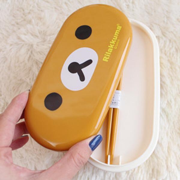 (일본)리락쿠마 슬림 2단 도시락  (심플 얼굴 디자인)밴드포함/젓가락포함