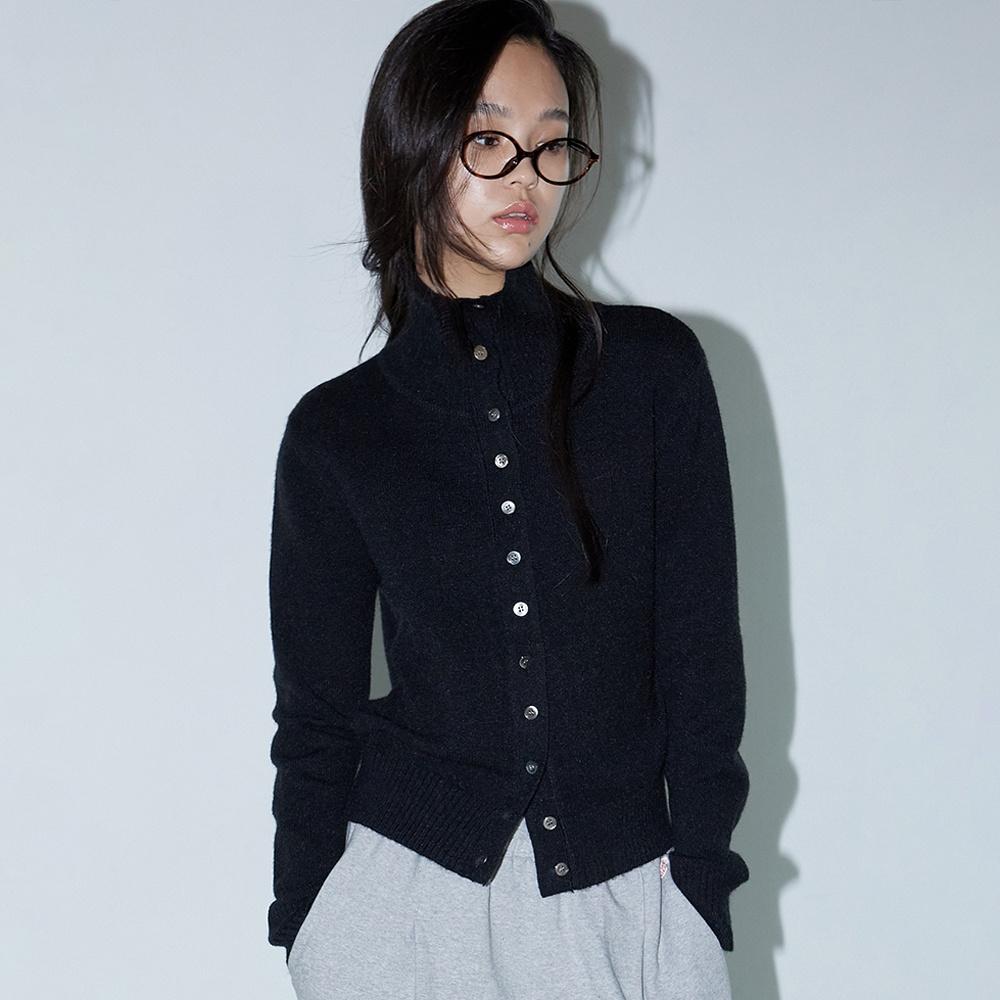 HIGH NECK BUTTON CARDIGAN BLACK