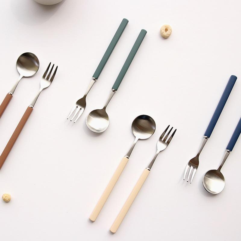 [굳데이] 파스텔 스퀘어 실버 티스푼 포크세트