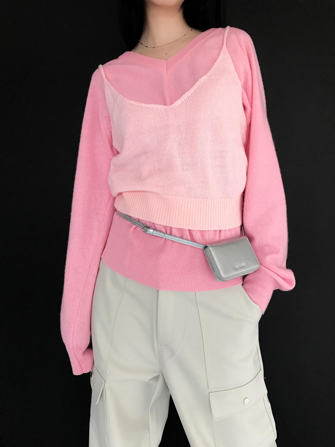 APRIL V NECK KNIT, BABY PINK (4C)