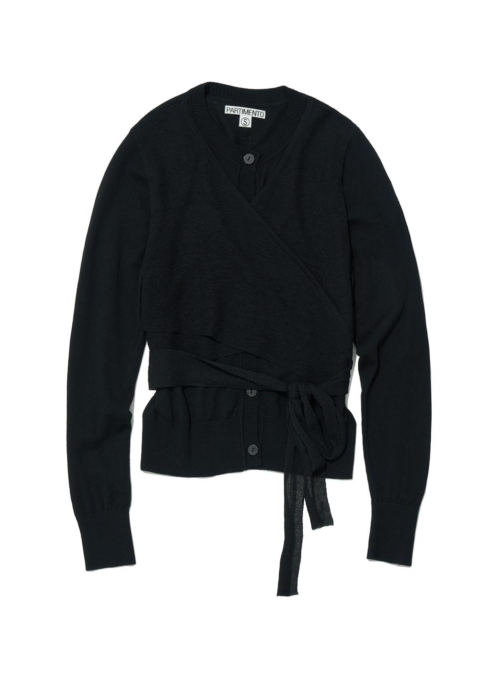 [WOMEN] LAYERED CROSS BODY WRAP CARDIGAN_BLACK