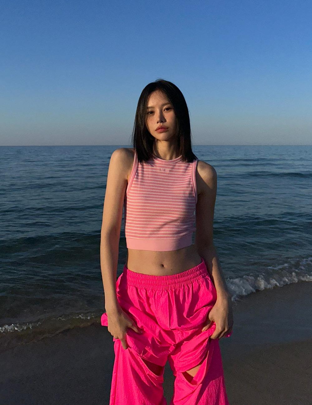 배색 자수 나시 6color