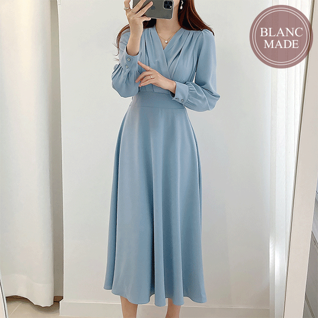 (자체제작) 멜로 랩 셔링 플레어 원피스