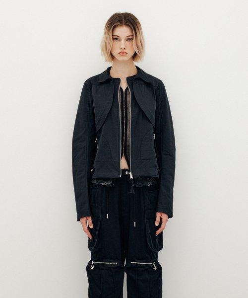 DETACHABLE STITCH BOLERO VEST JACKET - BLACK