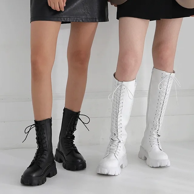 ⚡오늘출발👍고퀄⚡통굽 경량 레이스업 지퍼 워커 로퍼&숏&미들&롱 부츠 L-9057