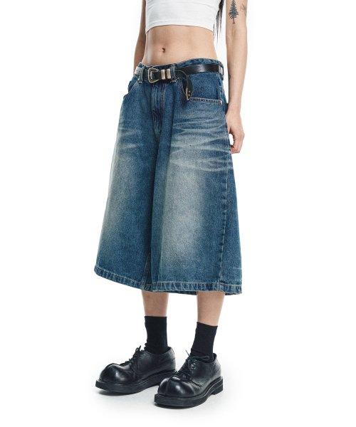 8부 데님 버뮤다팬츠 - 딥블루