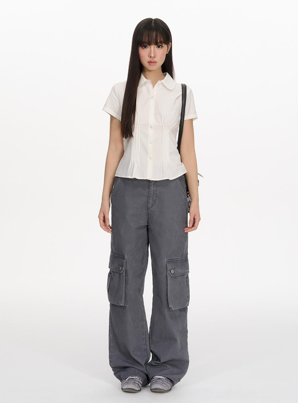 Washed Gray Cargo Straight Pants