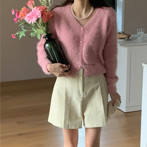 베스트💖 (당일출고🛒) 제니 몽글 솔잎 V넥 가디건 CD / 봄 가을 겨울 앙고라 파스텔 출근룩 하객룩 데이트룩 개강룩