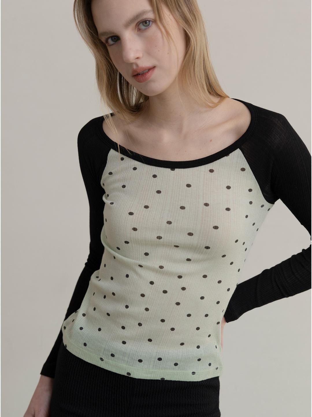 Sheer Polka Dot Raglan Top - Mint