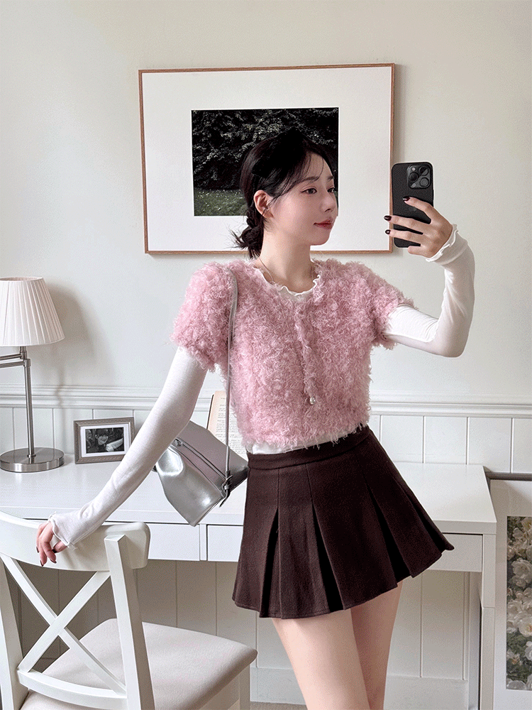 뽀글 반팔 퍼 가디건