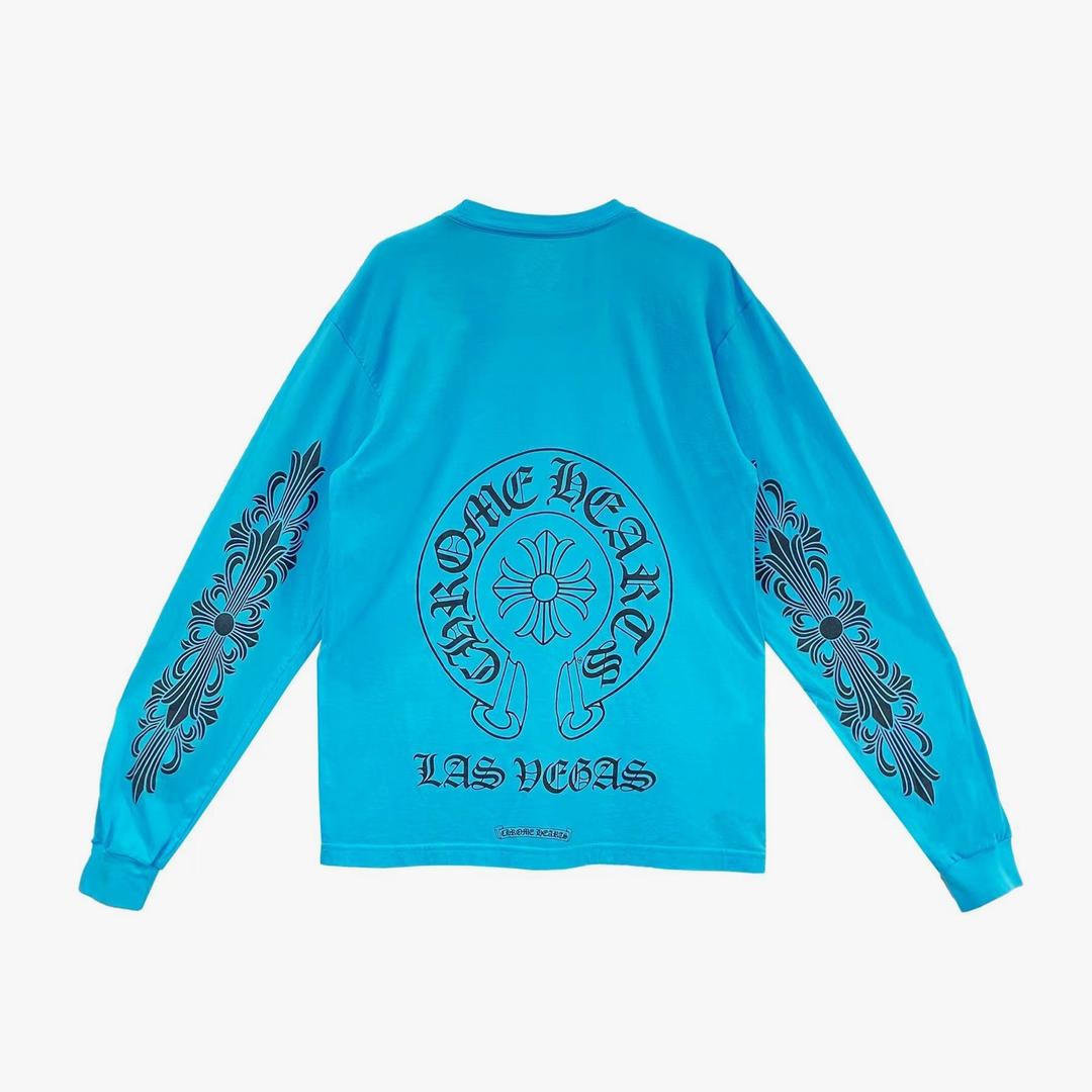 Chrome Hearts Las Vegas Exclusive Blue Horseshoe Logo Long Sleeve T-shirt - L