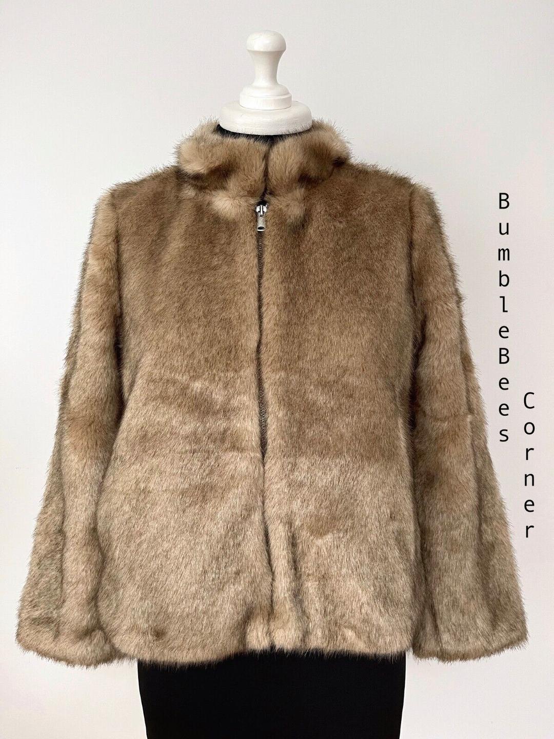 ZARA Short Coat FAUX FUR Natural Tan HIGH COLLAR Furry S Jacket NWT 1255/237