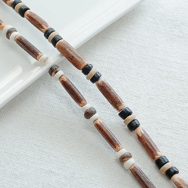[4-9957-03] 우드 막대+라운드비즈 약14~16mm [1줄(약44cm)]