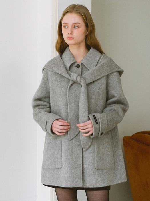 후드 타이 핸드메이드 코트_그레이