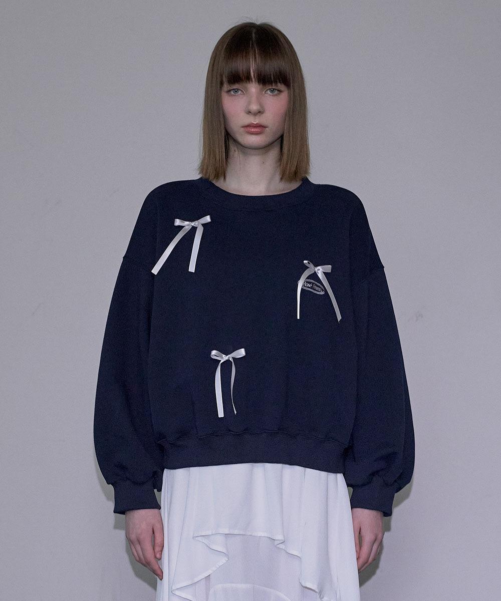 Satin Ribbon Sweatshirt [Navy]