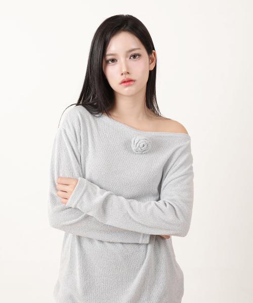 루즈핏 코사지 니트 민트