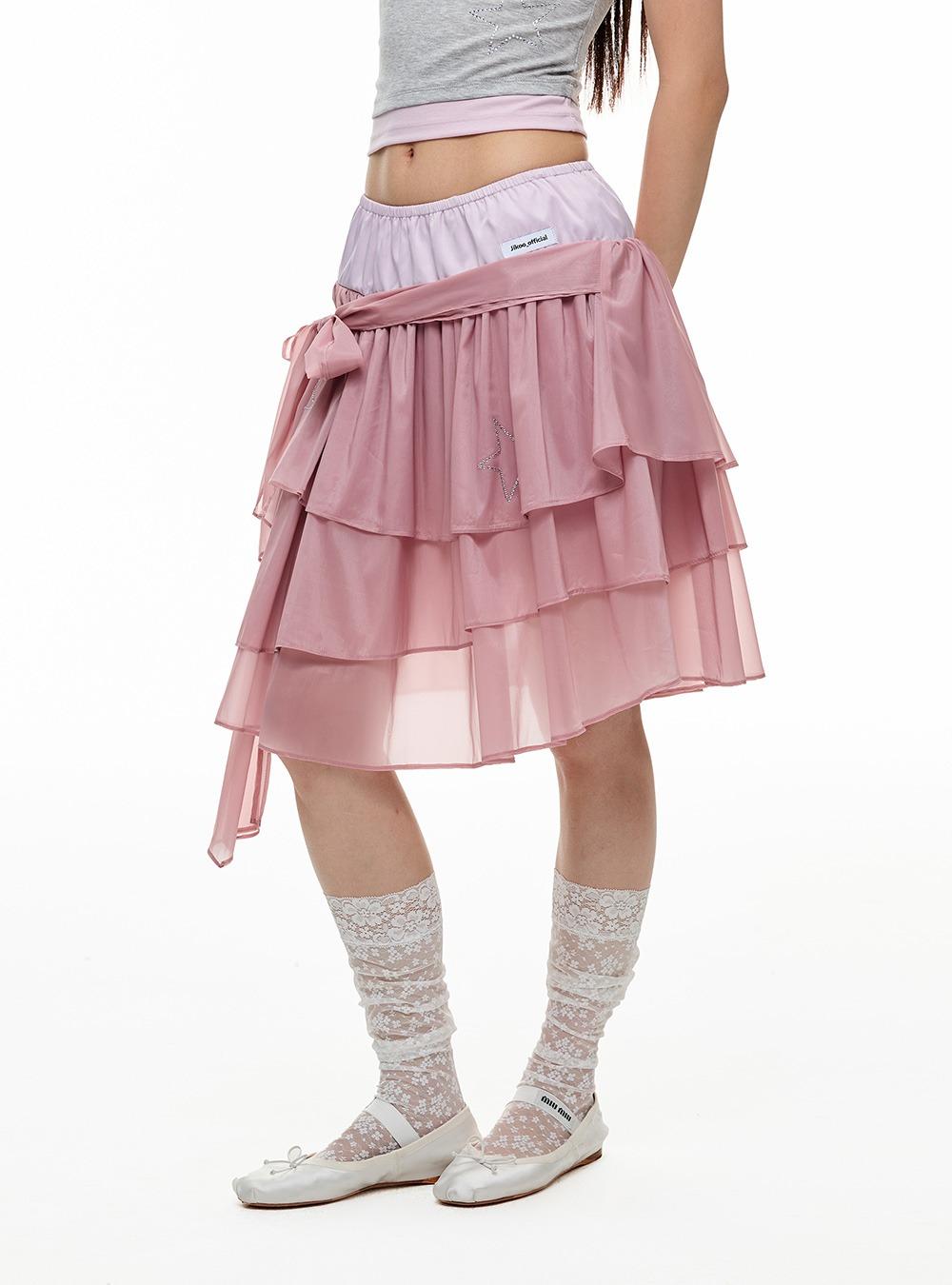 Glitter Star Layered Mesh Ruffle Skirt