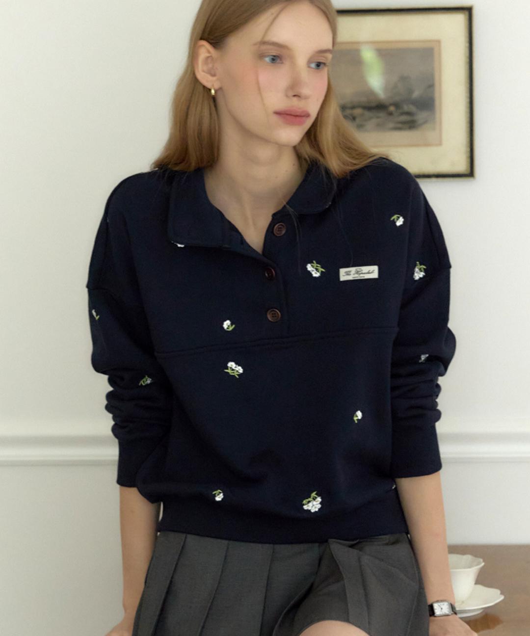 아워호프 Margaret Embroidery Button-down Sweatshirt - 2color