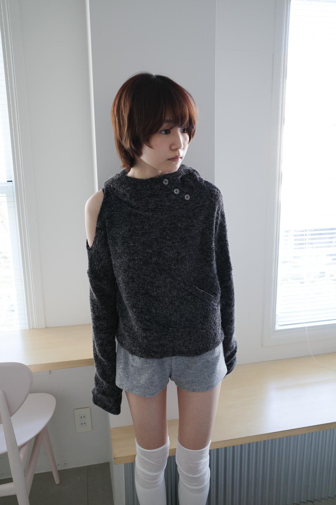 Knit shoulder hoodie, charcoal (12.13 출고)
