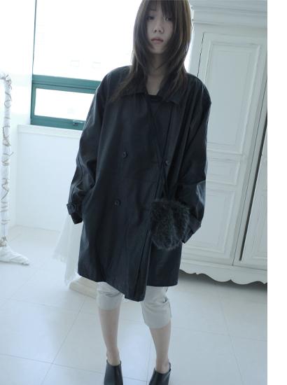 더블 레더 롱 자켓 (2c)
