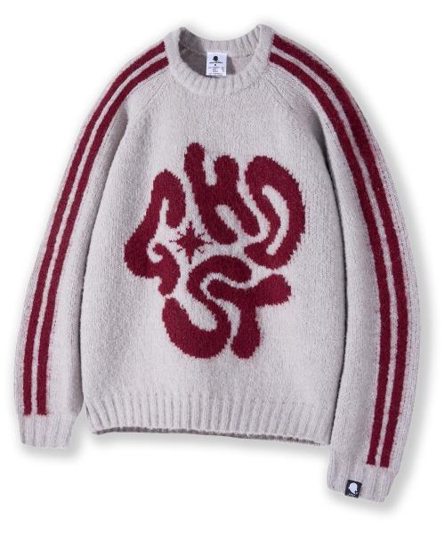 모헤어 그래픽 래글런 트랙 부클 니트 GKM-159_그레이