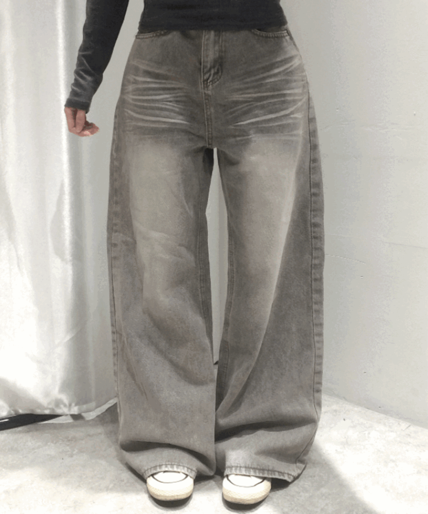 [빈티지워싱/핏보장] 하루 빈티지 그레이쉬 와이드 데님팬츠 S~L