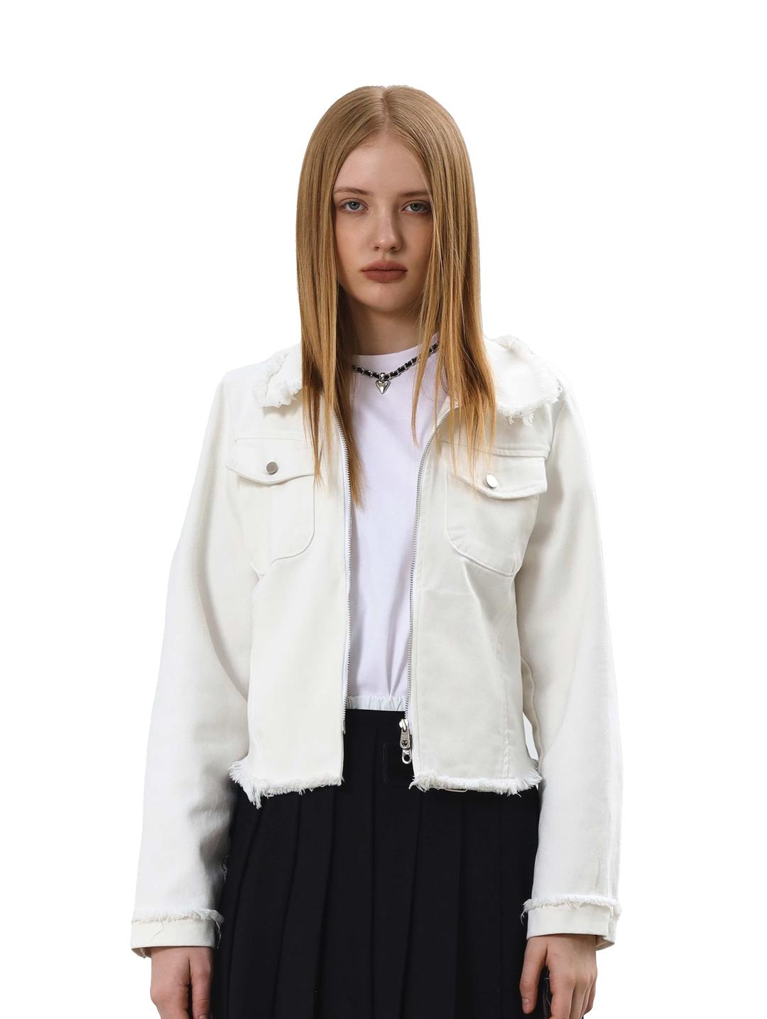 러프컷 데님 집업 [CREAM]