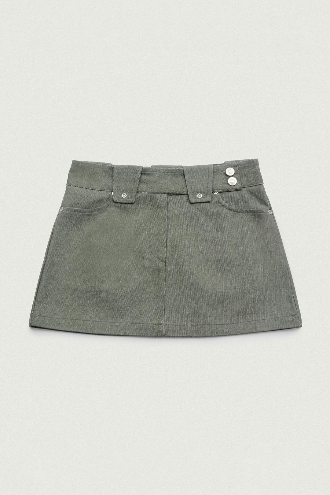 Rivet denim mini skirt (Khaki)