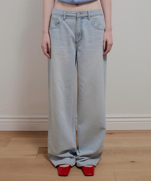 WHISKERS FADED DENIM PANTS - SKY BLUE