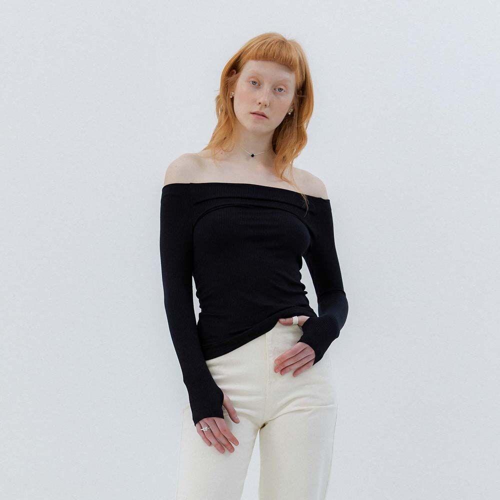 OFF SHOULDER BASIC T-SHIRTS - BLACK