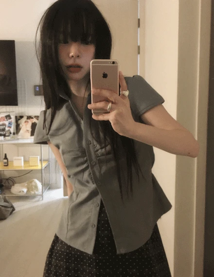 [잘록핏/뒷리본/3color] 텔리더 셔링 뒷리본 반팔 블라우스