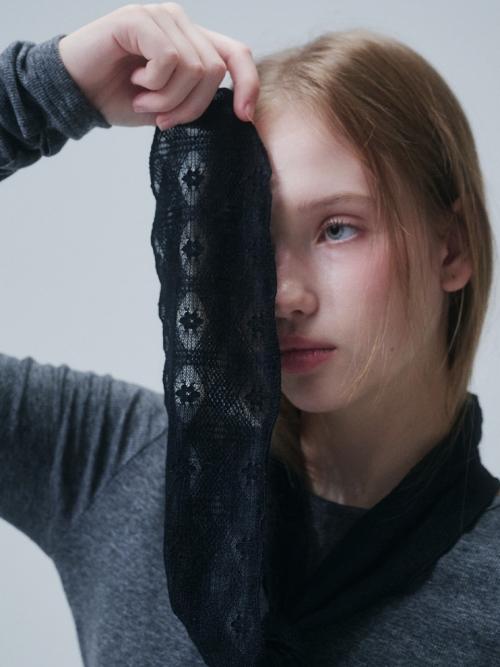 FLUFF LACE SILHOUETTE SCARF, BLACK