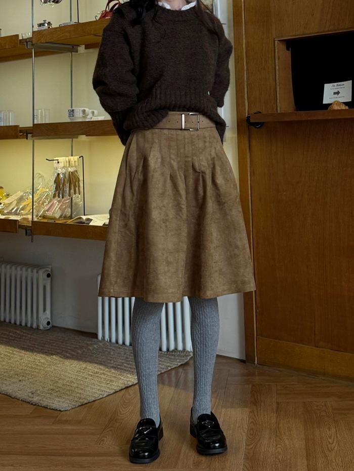 세르 스웨이드 스커트 (벨트포함) *카멜