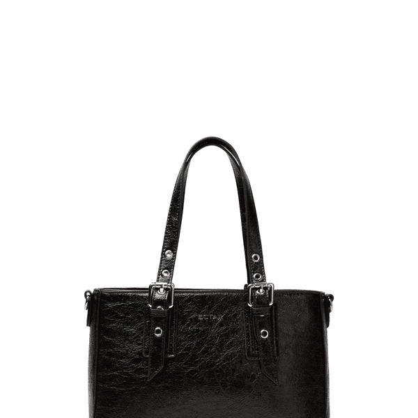 crinkle punch tote bag - black