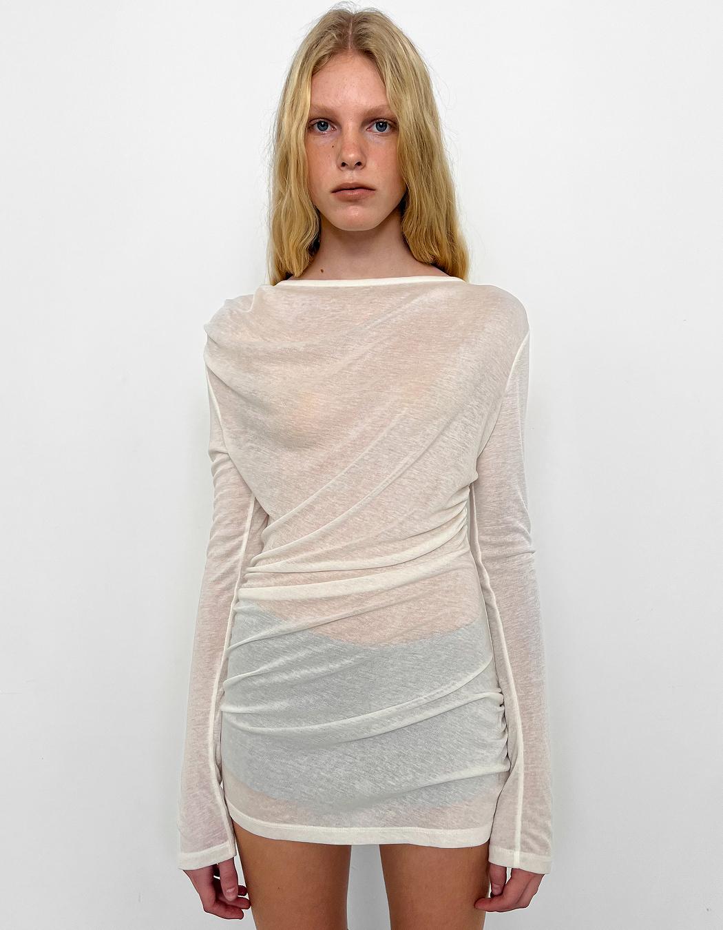 RUCHED LONG JERSEY, IVORY