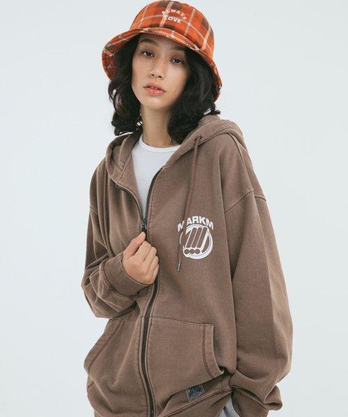 Logo Pigment Zip-up Brown