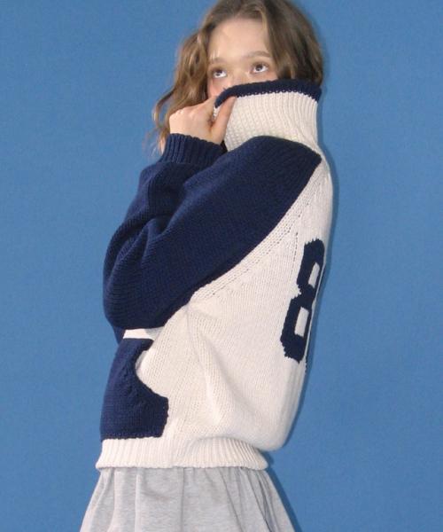 88 BLOCKING COWICHAN KNIT ZIP UP CREAM NAVY