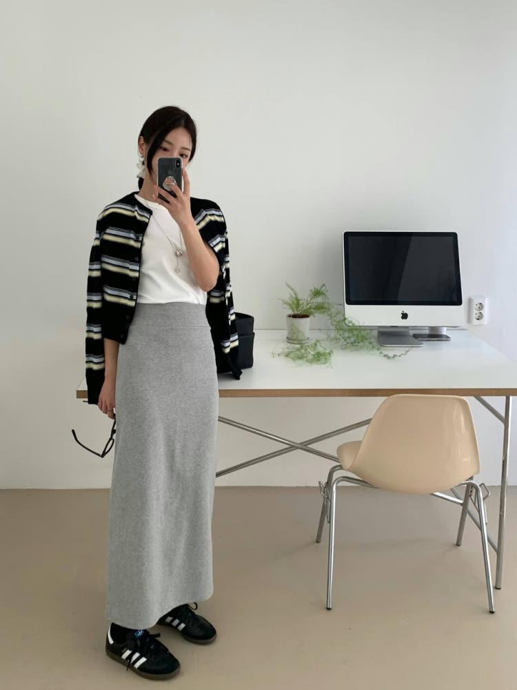 미나 기본핏 H라인 스판 뒷슬릿 맥시 롱 스커트 2col
