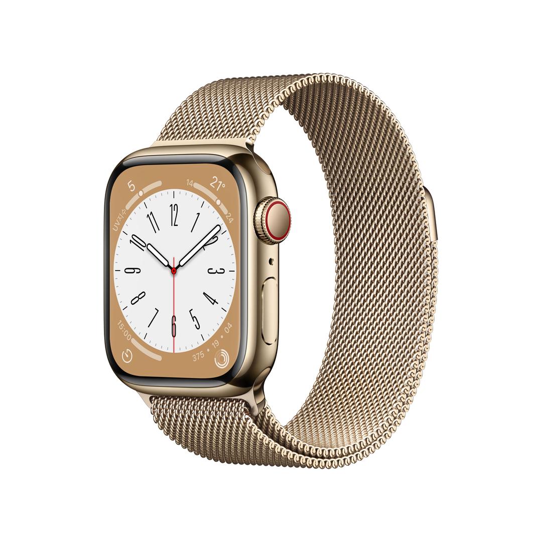 Apple 애플워치 8 41mm 셀룰러 골드 스테인리스 스틸 케이스 골드 밀레니즈 루프 (MNJF3KH/A)