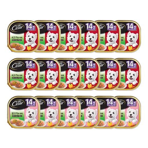 시저 14세 이상 시니어 강아지 버라이어티팩 주식캔 쇠고기 12p + 닭고기 6p, 100g, 18개