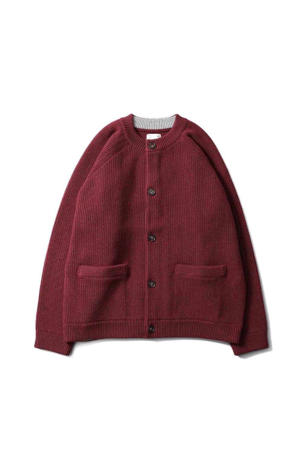 Annette Superfine Wool Heavy Rib Knit Cardigan Melange Burgundy