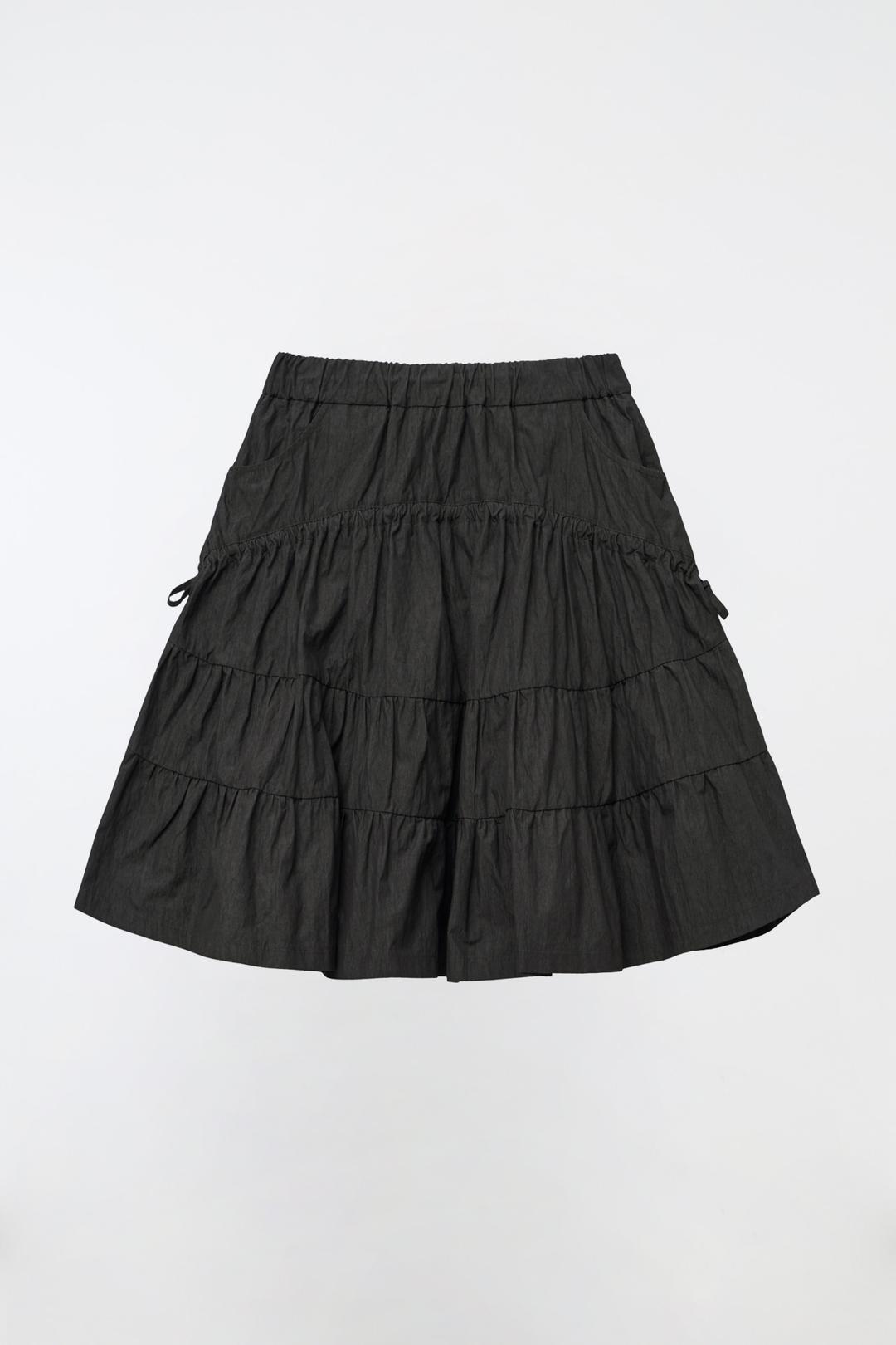 SHIRRING CANCAN MIDI SKIRT - BLACK