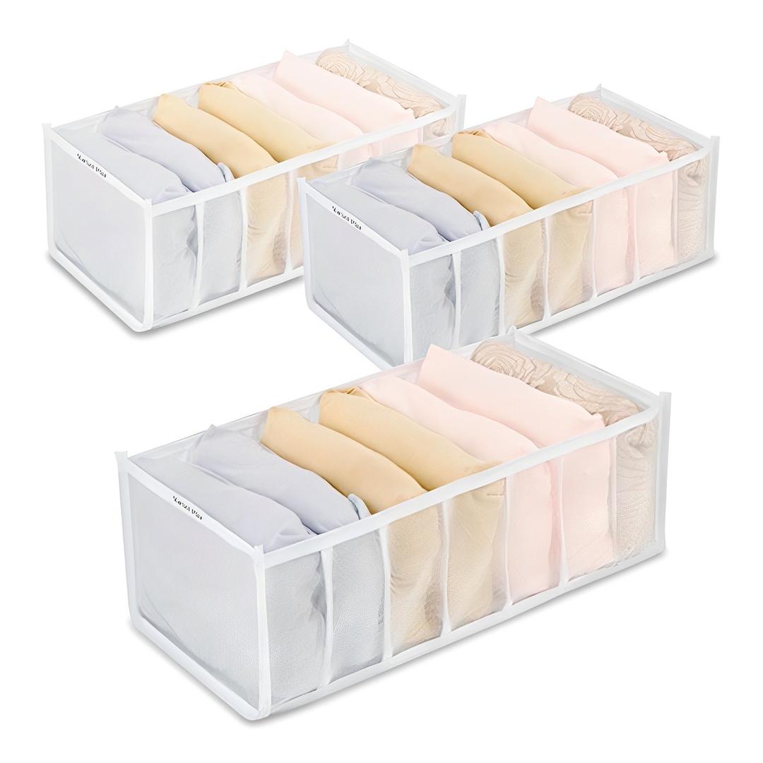 마켓플랜 그리드 메쉬 의류 수납함 소형7단, 화이트, 3개