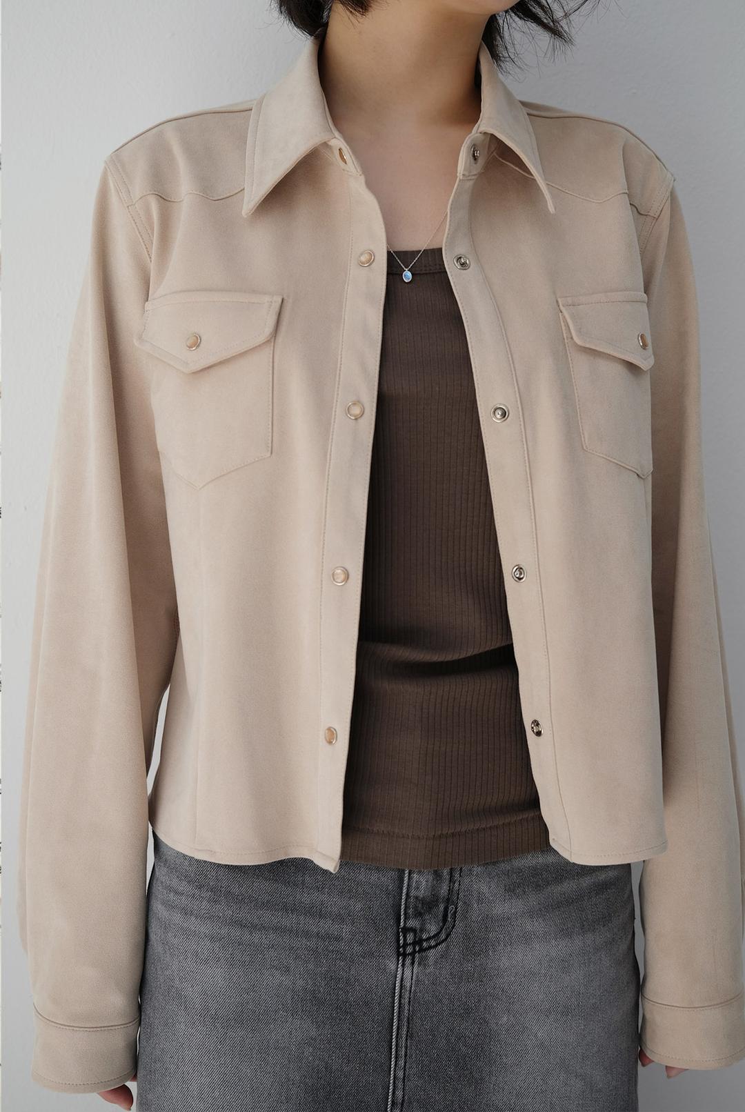Suede snap shirt jacket, beige