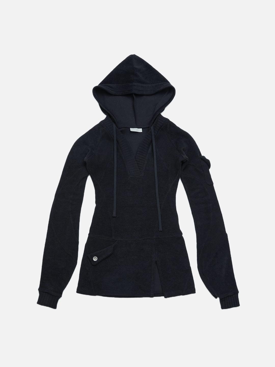 Y_ 후드 드레스 - S / 검은색