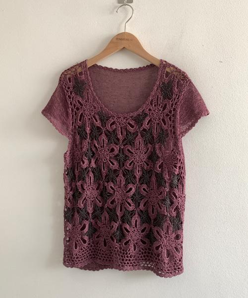 (Vintage)Flower Embroidery Purple Knit
